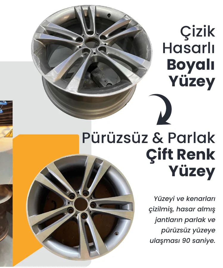 Jant kesim öncesi ve sonrası yüzey örneği